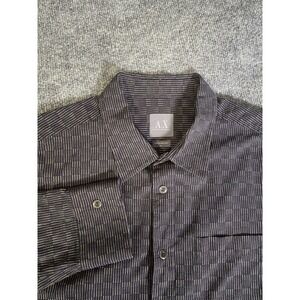 Armani Exchange Shirt Mens L Blaxk Regular Fit Long Sleeve Button Front